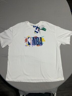 NBA White Tee with Multicolor Floral Logo